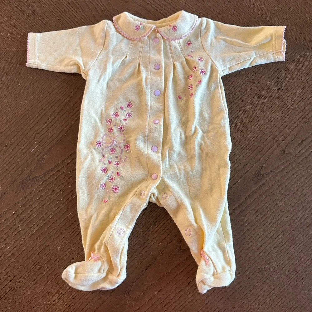Carters Baby Girl One Piece Pink Floral Button Up Yellow 3 mo Terry‎ Cloth